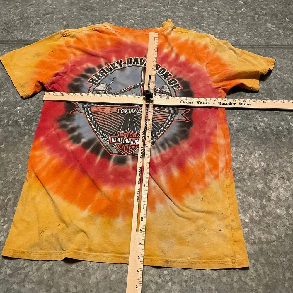 Vintage Harley Davidson Hog Skull Flame Carroll Iowa Shirt Mens Medium Tie Dye